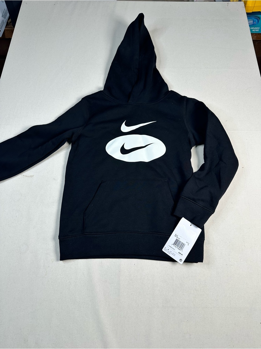 Nike Black Kids Hoodie with White Swoosh Logos boys medium